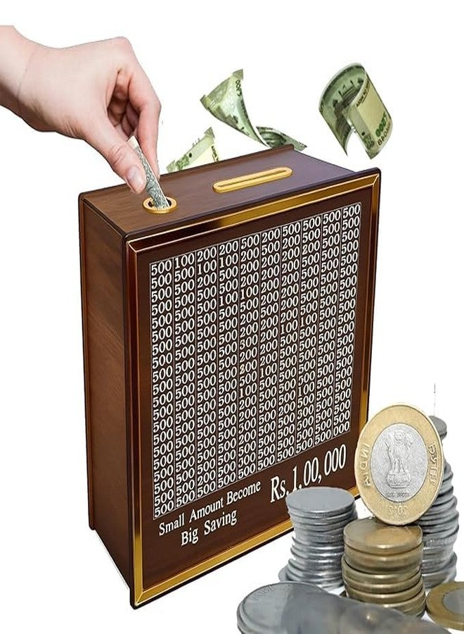 McMus Money Saving Box for Kids and Adults | Wooden Money Bank with Lock | 1 Lakh Saving Box with Numbers | Undiyal Hundi Pig Bank (Regular 1) - Image 2